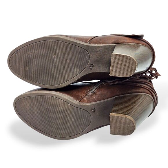 JG Brown Heeled Ankle Boots Size 8.5 – Stacked Heel, Lace-Up Back, Zip Side - Picture 5 of 8